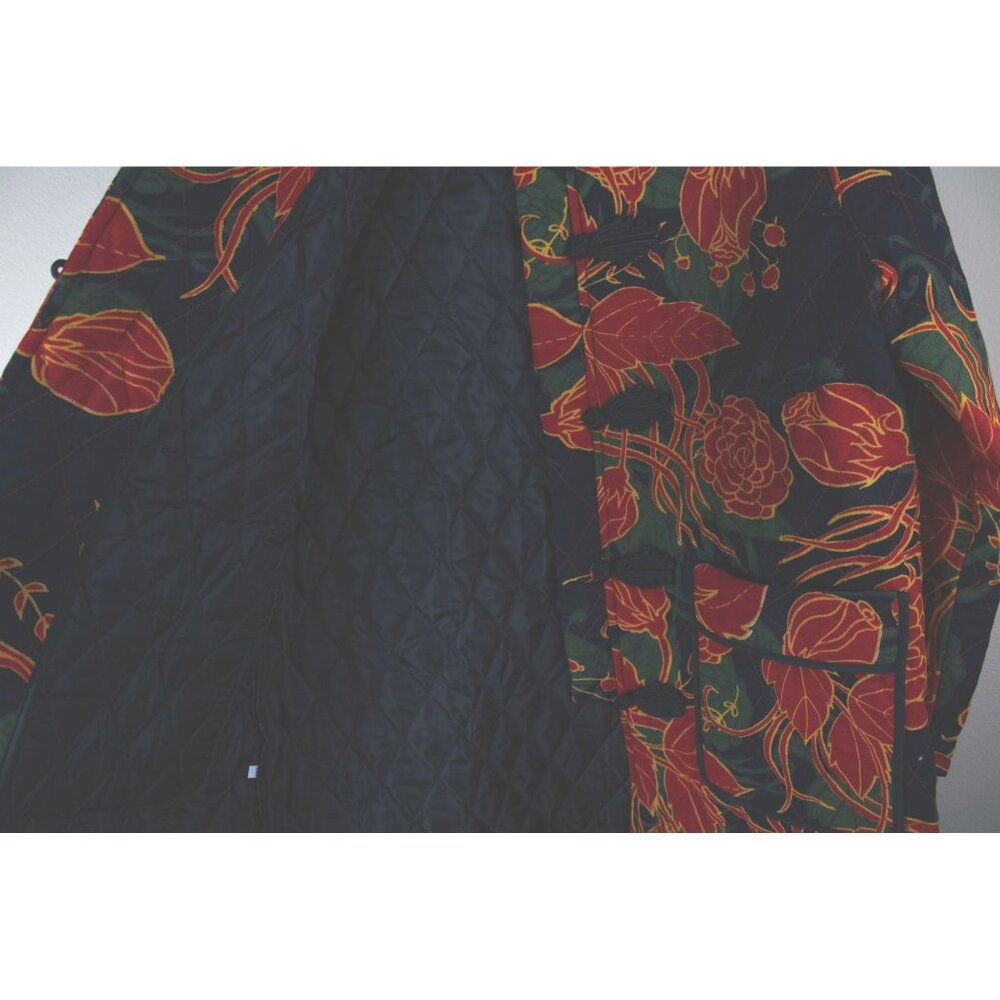 Madesha Fashion Quilted Asian Coat Red Black Floral Frog Closure 91343 - Picture 2 of 6